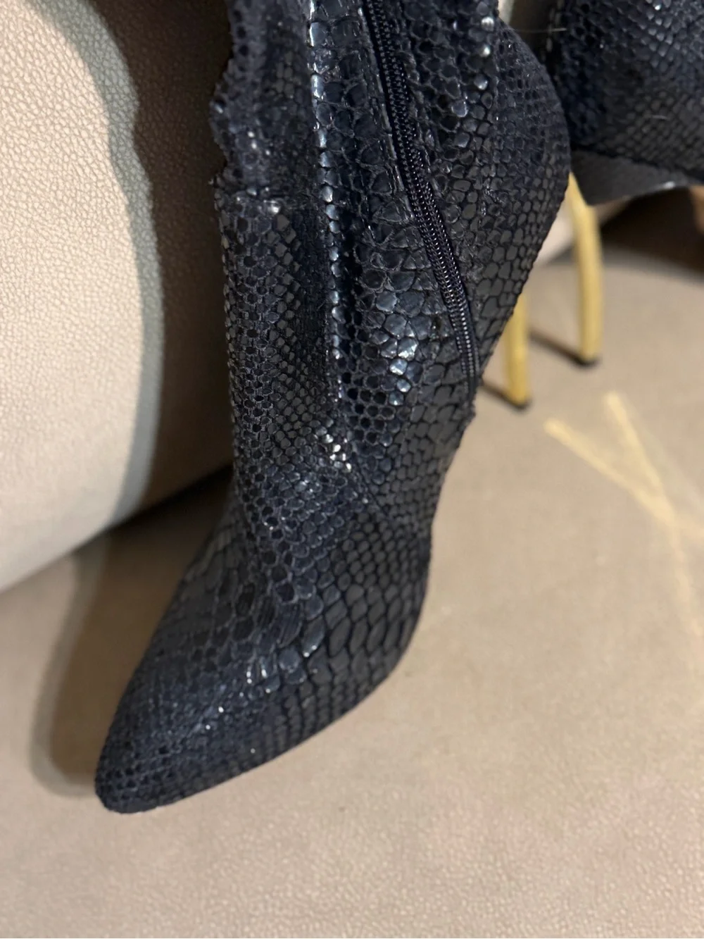 Fashion Nova Black Snake-Embossed Over-the-Knee Stiletto Boots